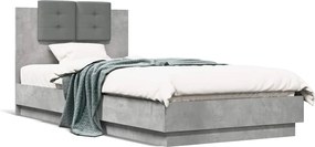 vidaXL Cadru de pat cu tăblie gri beton 90x200 cm lemn prelucrat