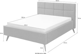 Cadru pat 140x200 cm, material țesătură, picioare înalte metalice, culoare gri