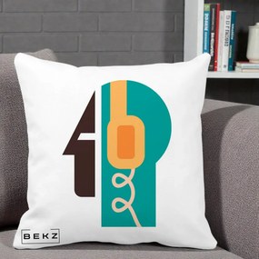 Perna Personalizata Retro Casti Muzicale, 40x40 cm, Alba Mata, Husa Detasabila, Perna Inclusa, BEKZ®