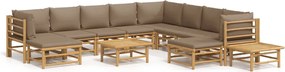 vidaXL Set mobilier de grădină cu perne gri taupe, 12 piese, bambus