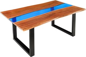 Masa din lemn de salcam cu rasina epoxidica albastra LIQUID 160cm