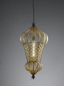 Lustră pe lanț SIRU BABÀ 1xE27/60W/230V d. 30 cm bej/maro sticlă venețiană