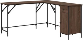 vidaXL Birou, stejar maro, 141x141x75 cm, lemn prelucrat