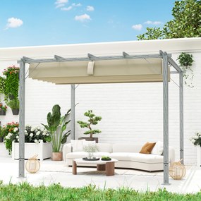 Outsunny Pergolă de Grădină 3 x 3 m, Acoperiș de Terasă Ajustabil, Cadru din Aluminiu, Protecție Solară UPF30+, Gri | Aosom Romania