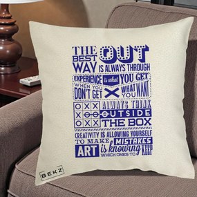 Perna Decorativa Citate Creativitate Albastru, 40x40 cm, Ecru, Husa Detasabila, Perna Inclusa, BEKZ®