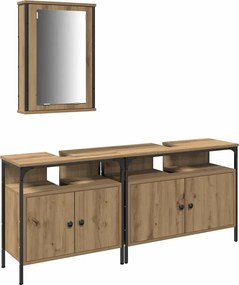 vidaXL Unități de vanitate pentru baie cu ușă 3 pcs Maro Lemn compozit