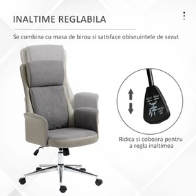 Vinsetto Scaun de Birou Elegant din 2 Țesături, Ergonomic, Reglabil pe Înălțime, cu Roți Pivotante, 65x72x108-118cm, Gri | Aosom Romania