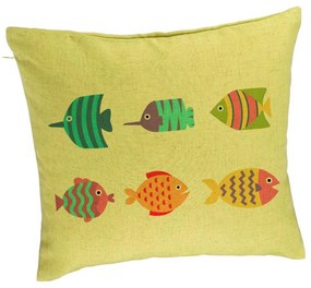 Perna Decorativa, Model cu Pesti Multicolor, 40x40 cm, Verde, Husa Detasabila, Burduf