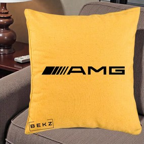 Perna Personalizata cu emblema Mercedes-AMG, 40x40 cm, Galben, Husa Detasabila, Perna Inclusa, BEKZ®