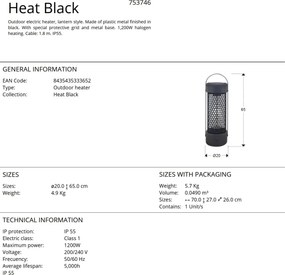 Încalzitor electric de terasa exterior portabil IP55 Heat Black