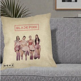Perna Personalizata K-pop BLACKPINK Fotografie Grup Tinute Roz, 40x40 cm, Crem, Husa Detasabila, Perna Inclusa, BEKZ®