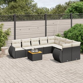 Set mobilier de gradina cu perne, 9 piese, negru, poliratan