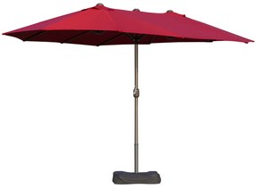 Outsunny Umbrelă de grădină umbrelă dublă rectangulară 4,6 lungime x 2,7 lățime x 2,4 înălțime m cu manivelă de deschidere/închidere, saci de greutate și bază incluse, pentru balcon, piscină, burgund | Aosom Romania