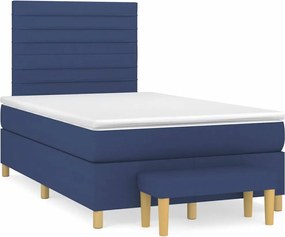 vidaXL Pat box spring cu saltea, albastru, 120x190 cm, material textil