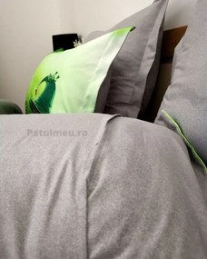 Lenjerie de pat cu 2 fete, imprimeu 3D, tesatura tip finet, pat 2 persoane, verde, 6 piese, A2-14