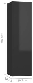 Set de dulapuri TV, 3 piese, negru extralucios, PAL 1, negru foarte lucios, 100 x 30 x 30 cm
