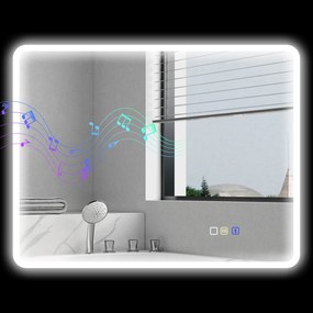 HOMCOM Oglindă de baie LED bluetooth 70 x 90 cm interruptor tactil lumină reglabilă 3 culori anti-abur memorie argintiu | Aosom Romania
