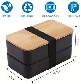 Cutie de pranz DUO LUNCH cu tacamuri, negru/bambus