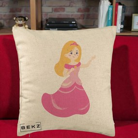 Perna Personalizata Printesa Roz cu Microfon, 40x40 cm, Bej, Husa Detasabila, Perna Inclusa, BEKZ®