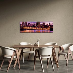 Tablou orașului nocturn (cu ceas) (90x30 cm)