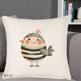 Perna Decorativa Pui Kawaii Teal cu Flori, 40x40 cm, Crem Reliefat, Husa Detasabila, Perna Inclusa, BEKZ®