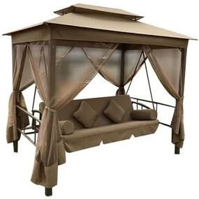BALANSOAR DELUXE 3 LOCURI, STRUCTURA METALICA, 257X174X235 CM, WATERPROOF, COPERTINA DUBLA, PROTECTIE INSECTE CU FERMOAR, 4 PERNE DECORATIVE INCLUSE, BEJ