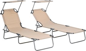 Outsunny Sezlong pentru Gradina cu Baldachin Reglabil, Sezlong pentru Plaja Pliabil Rabatabil pe 4 Niveluri, Bej | Aosom Romania