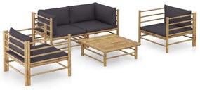 vidaXL Set mobilier de grădină cu perne gri închis, 5 piese, bambus
