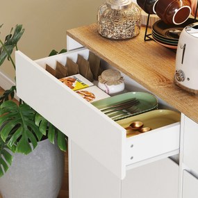 HOMCOM Bufet bucătărie mobilier de bucătărie de depozitare înalt cu lumină LED RGB, blat de lucru, 6 uși, 2 sertare, alb | Aosom Romania