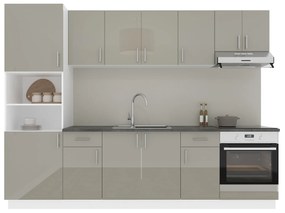 Set Bucatarie Karo V24, Gri Lucios/Alb, MDF, Blat Thermo 28 mm, L 280 cm