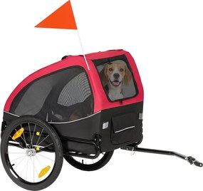 PawHut Remorcă pliabilă pentru câini cu reflectoare, ferestre din plasă, roți, ușă și steag de siguranță pentru câini până la 20 kg 138x70x89 cm Roșu | Aosom Romania