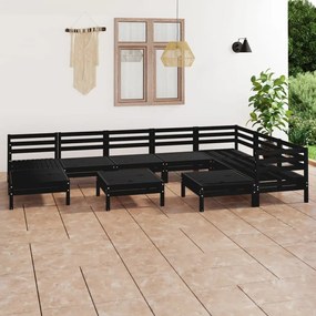 3083033 vidaXL Set mobilier de grădină, 10 piese, negru, lemn masiv de pin