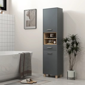 HOMCOM Coloană de Baie cu Sertar, Dulapuri și 2 Rafturi Deschise, Mobilier cu Spațiu de Depozitare, 40x24x160 cm, Gri | Aosom Romania
