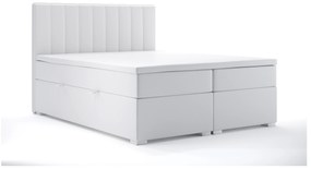 Pat matrimonial Boxspring 140 cm Ranaly (alb piele ecologică) (cu sp. depozitare). 1044307