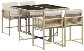 3211438 vidaXL Set mobilier de grădină cu perne, 5 piese, bej, poliratan