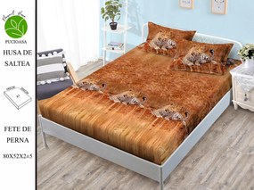 Husa de pat cu elastic 180x200 din Bumbac Finet + 2 Fete de Perna - Leopard Jungla