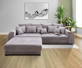 Canapea extensibilă dumonde cu 2 lăzi de depozitare si sezut confortabil din spuma high-density, Verona Enjoy Grey 310x100 cm cu taburet inclus