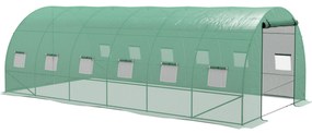 Outsunny Seră Politunel cu Sistem de Stropitoare, Ușă Rulantă și 12 Ferestre cu Plasă, 600x300x195 cm, Verde | Aosom Romania