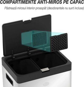 HOMCOM Coș de Gunoi cu 3 Compartimente de 56L, Pedală și Închidere Silențioasă, 45,7x35,8x76 cm, Argintiu | Aosom Romania