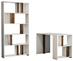 Masă PC cu raft Limba (Alb + lemn de nuc). 1088390