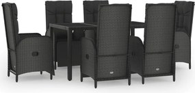 vidaXL Set mobilier de grădină cu perne, 7 piese, negru/gri, poliratan