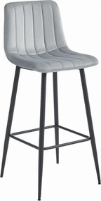 Scaun de bar gri deschis POZZA VELVET cu picioare negre