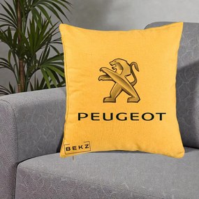 Perna Personalizata cu emblema Peugeot, 40x40 cm, Galben, Husa Detasabila, Perna Inclusa, BEKZ®