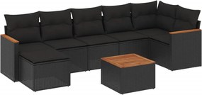 vidaXL Set mobilier de grădină cu perne, 8 piese, negru, poliratan
