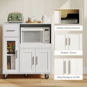 HOMCOM Dulap de bucătărie pe roți, comodă mobilă de bucătărie cu rafturi, sertare, raft reglabil, orificiu pentru cablu, Alb | Aosom Romania