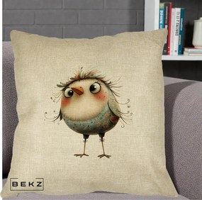 Perna Decorativa Pasare cu Penaj Zbarlit si Gene, 40x40 cm, Crem, Husa Detasabila, Perna Inclusa, BEKZ®