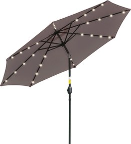 Outsunny Umbrelă de Grădină Inclinabilă Ø265 cm cu 32 Lumini LED Solare și Manivelă, Umbrelă de Exterior cu 8 Spițe, din Oțel și Poliester, pentru Patio, Curte, Balcon, Terasă, Gri | Aosom Romania