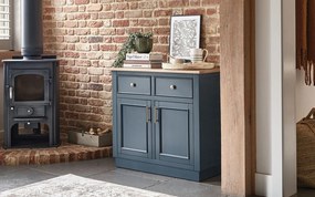 Comodă lemn masiv natur Richmond Albastru/, 90 × 45 × 81 cm