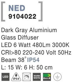 Stalp LED iluminat ambiental de exterior IP54 NED gri H-50cm NVL-9104022