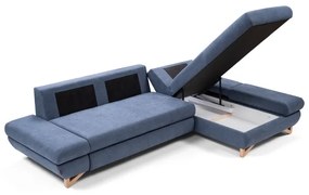 Colțar extensibil tapițat AVESTA, în formă L, cu spațiu de depozitare, orientare pe dreapta, albastru